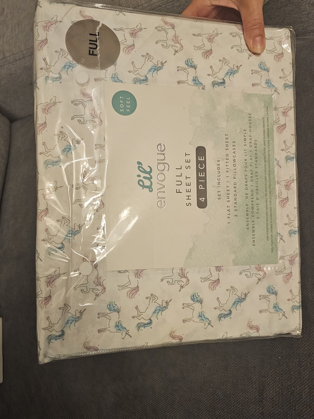 Envogue Full Sheet Set in White with Pink & Blue Unicorns